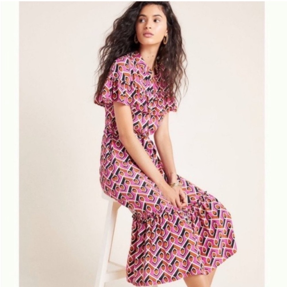 Anthro Corey Lynn Calter Annabel Geometric Midi Shirtdress Dress Pink Orange S - Picture 2 of 8